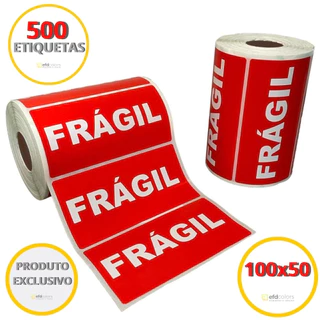 1 Rolo de Etiqueta Couché Frágil com 500 unidade 100x50mm
