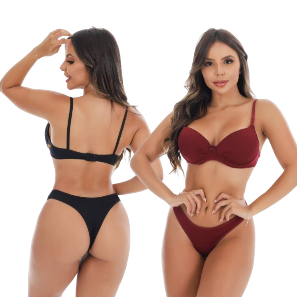 KIT 2 Conjunto Feminino Calcinha e Sutia Liso Básico Confortável