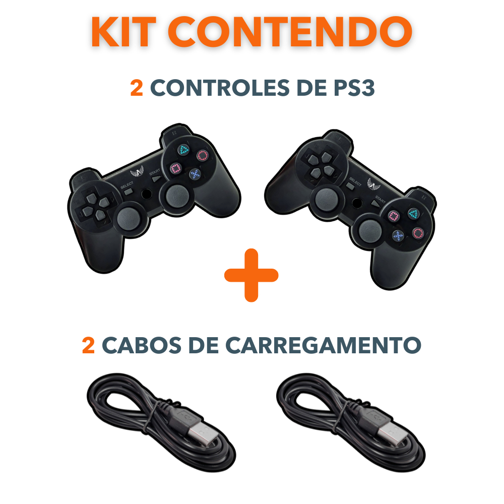 Kit 2 Controle Gamepad Bluetooth Joystick Compatível com PS3 PS4 PC Android  Ios - Vermelho+Azul