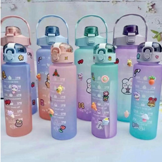 Kit com 2 Garrafas Squeeze Degradê de 2 Litros e 900ml - Frases Motivadoras com Adesivos 2D e 3D - Personalizável - Academia / Escola /