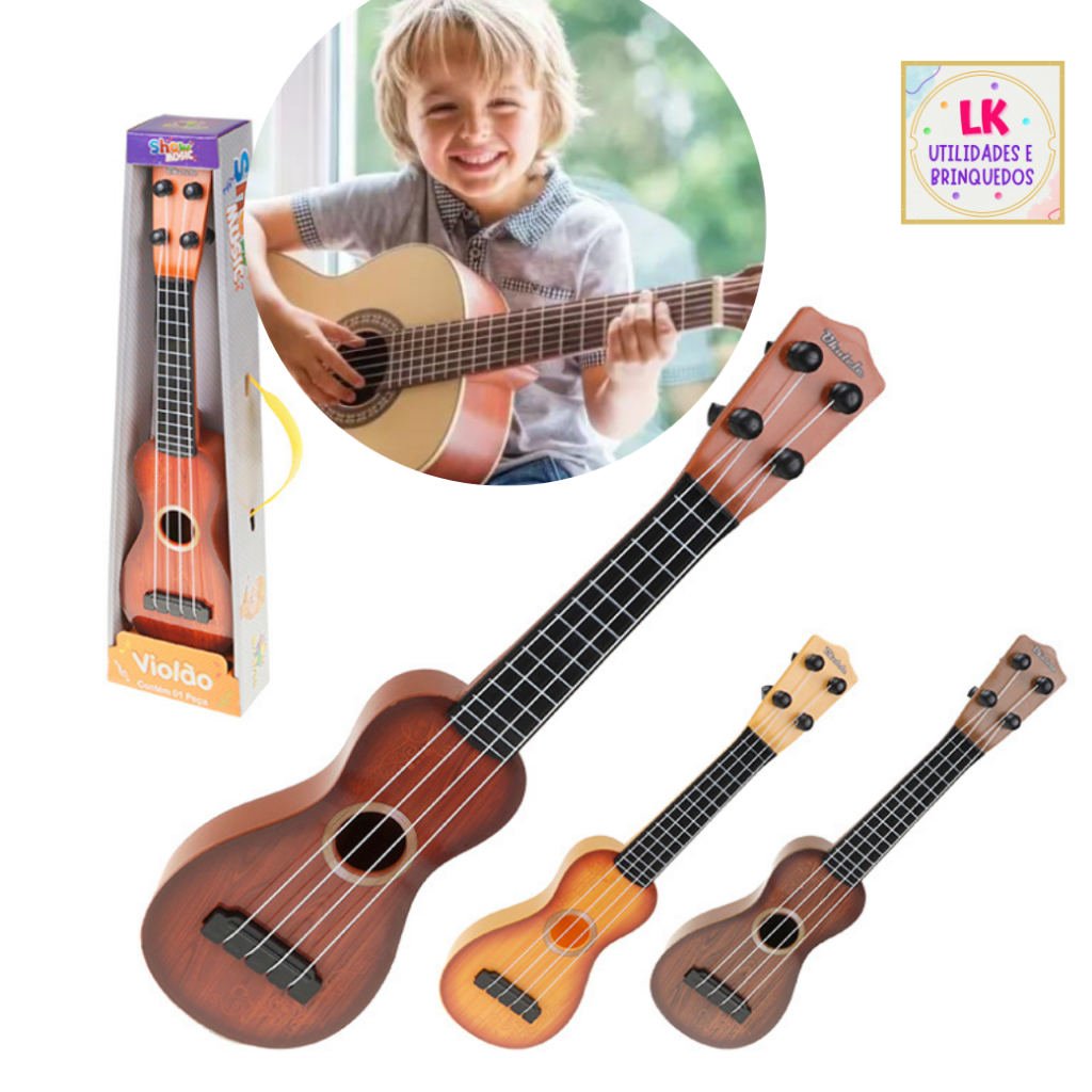 Mini Violão de Brinquedo Cavaquinho com 4 cordas 37 cm Imita Madeira ...