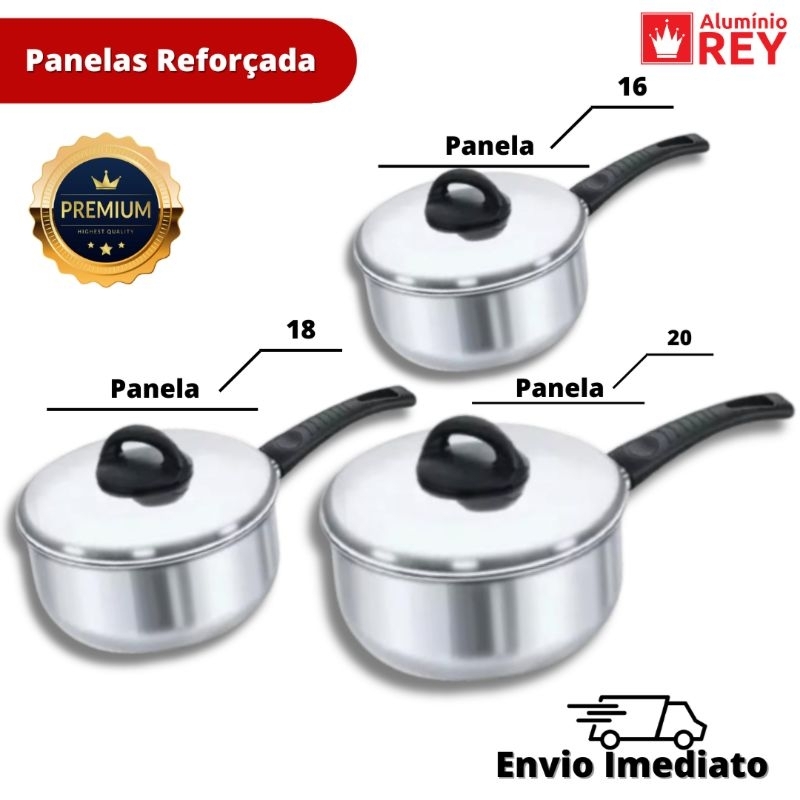 Kit 3 Panelas Reforçada Polida 16,18,20 Qualidade Premium ou o seu dinheiro de volta
