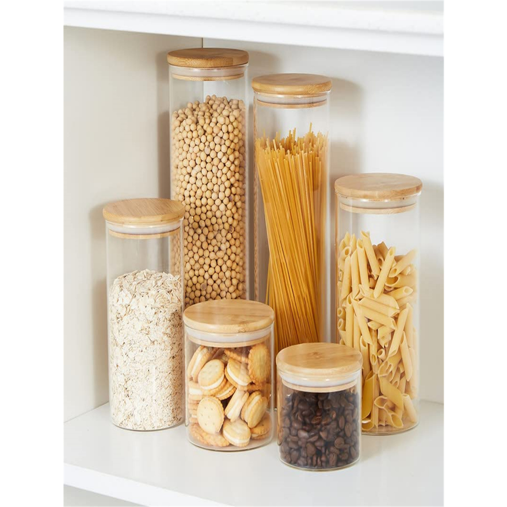 Potes herméticos Vidro para mantimentos 450/550/650/750/950ml com tampa de Bambu