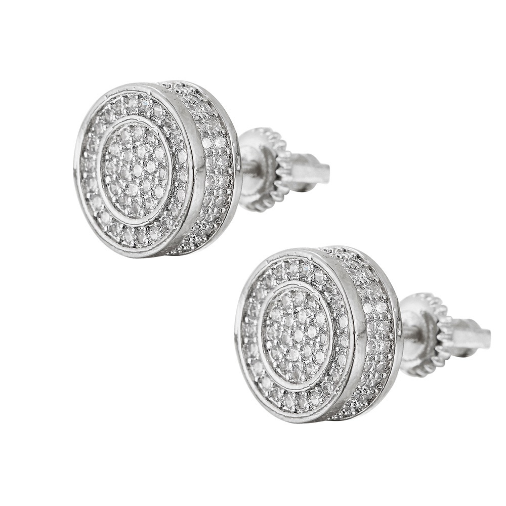 Brincos Masculino Cravejado Strass Brilhante Clássico Redondo/Quadrado Festa Prata Ou Ouro DVP77-060-1