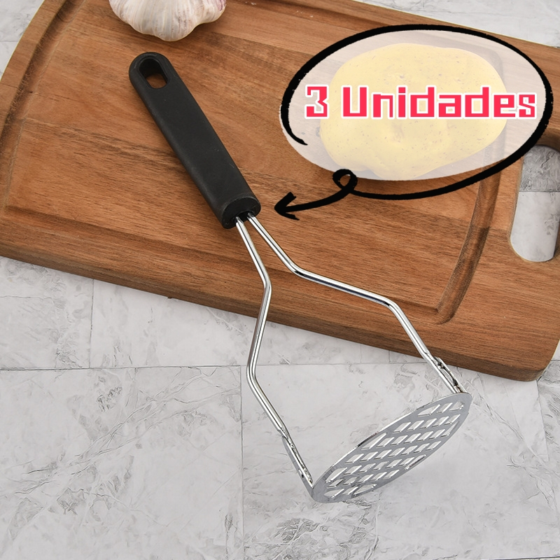 3 Peças Amassador Espremedor Manual De Batatas E Legumes - Aço Inox Com Cabo Plástico Promoção