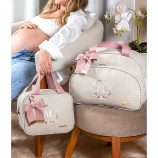 kit de Bolsa e Frasqueira Maternidade mamãe e bebê Personalizada