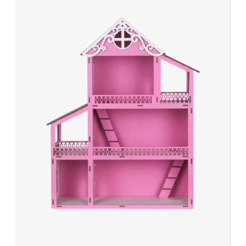 Casa Casinha Da Barbie + Garagem em Mdf Rosa e Branco Com 22