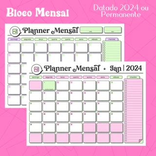Planner mensal 2024 ou permanente (não datado)