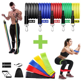 Kit 11 Elásticos Extensor + 5 Mini Bands Fortes para Treino