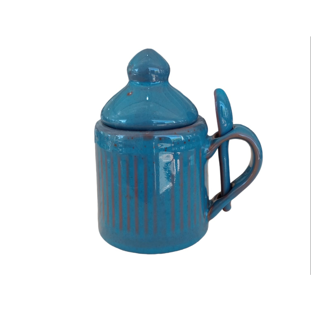 Açúcareiro com Tampa e Colher Cerâmica, Louças, Decoração, Cafeterias, Padarias, Confeitarias, Gourmet, Cantinho do café, Coffee