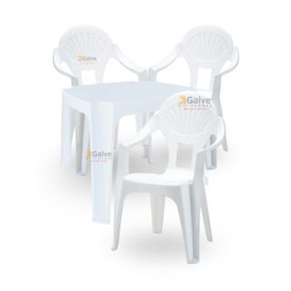 Conjunto de Mesa com 4 Cadeiras Poltronas Plásticas Bela Vista Azul MOR
