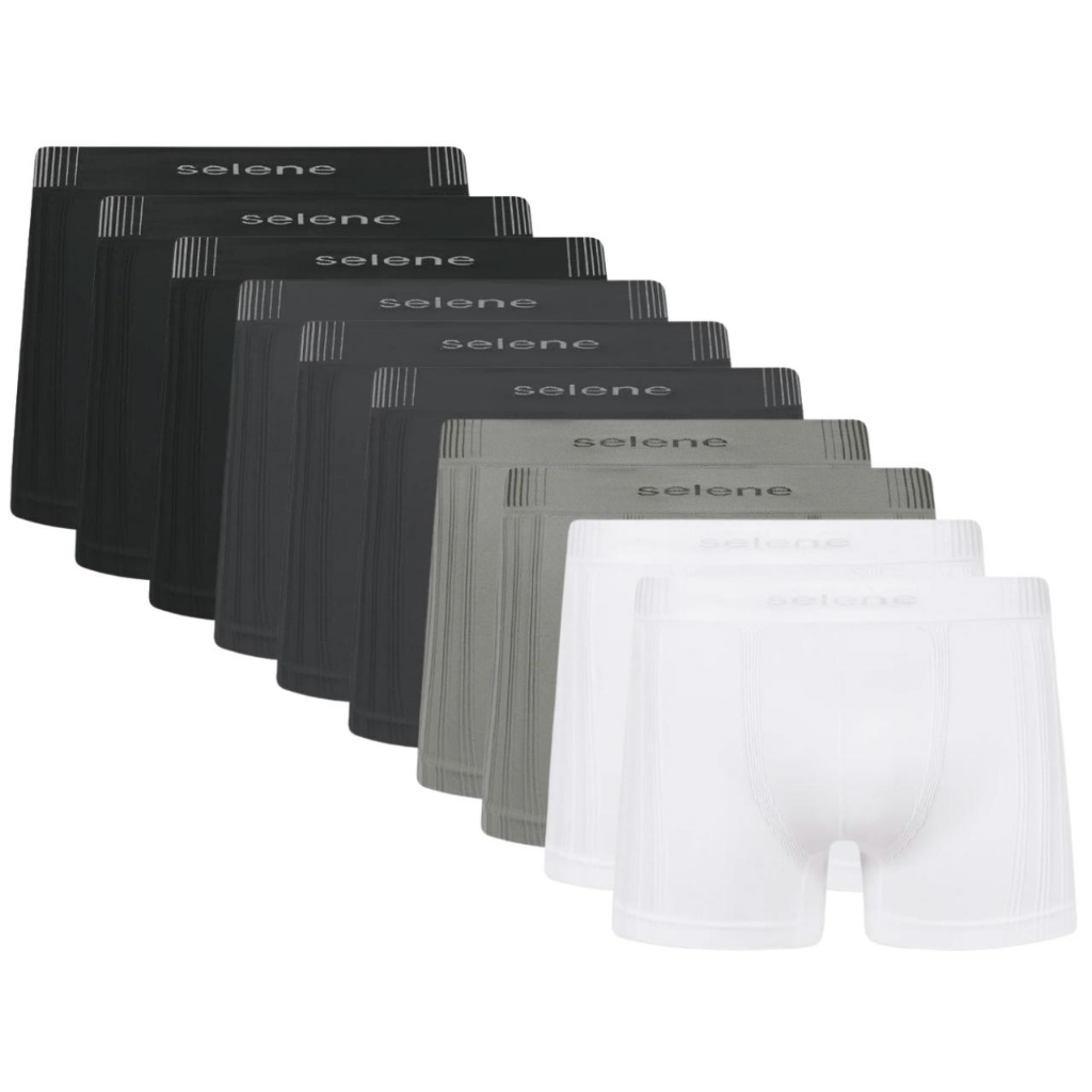 Kit 10X Cueca Boxer Selene Sem Costura Box Microfibra Masculina