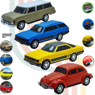 Kit 4 Carrinhos Brinquedo Coleção Opala Caravan Veraneio e Fusca Presente Meninos Retrô Lançamento Carro Antigo