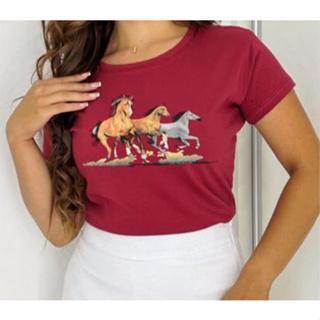 Camiseta Cavalo Country Blusa Rodeio Feminina Várias Modelos Vaquejada 100% Algodão