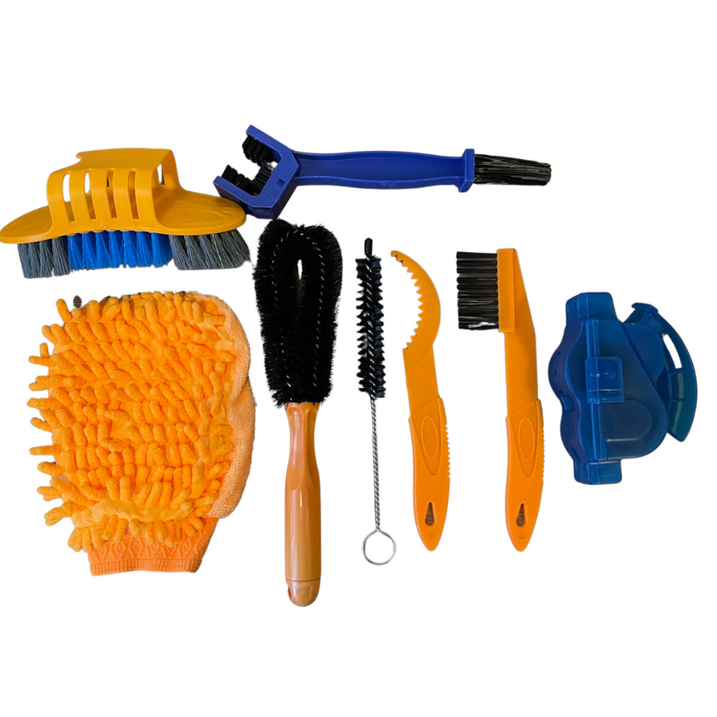 Kit De Limpeza Bike 8 Peças Lavagem Quadro, Roda, Corrente