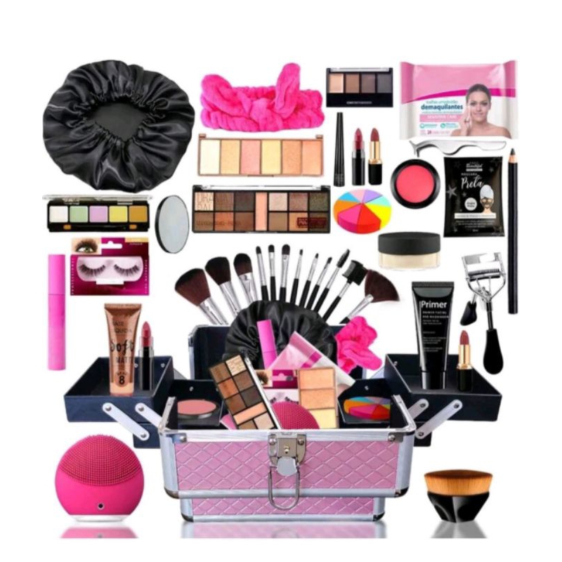 Kit Maquiagem Completo Pele Perfeita Com Pincéis Necessaire