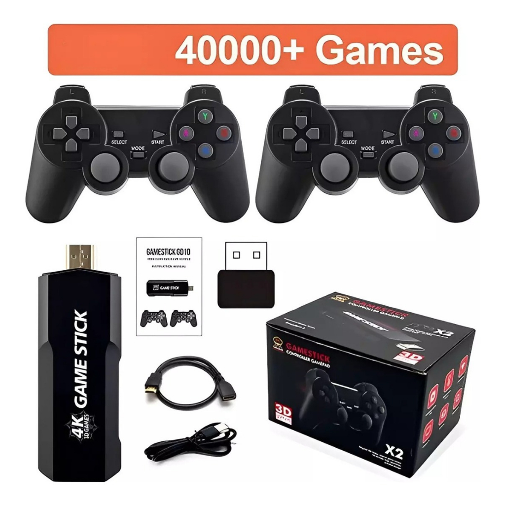 Video Game Gd10 X2 Game Stick 4k Clássicos +02 Controles Sem Fio ...
