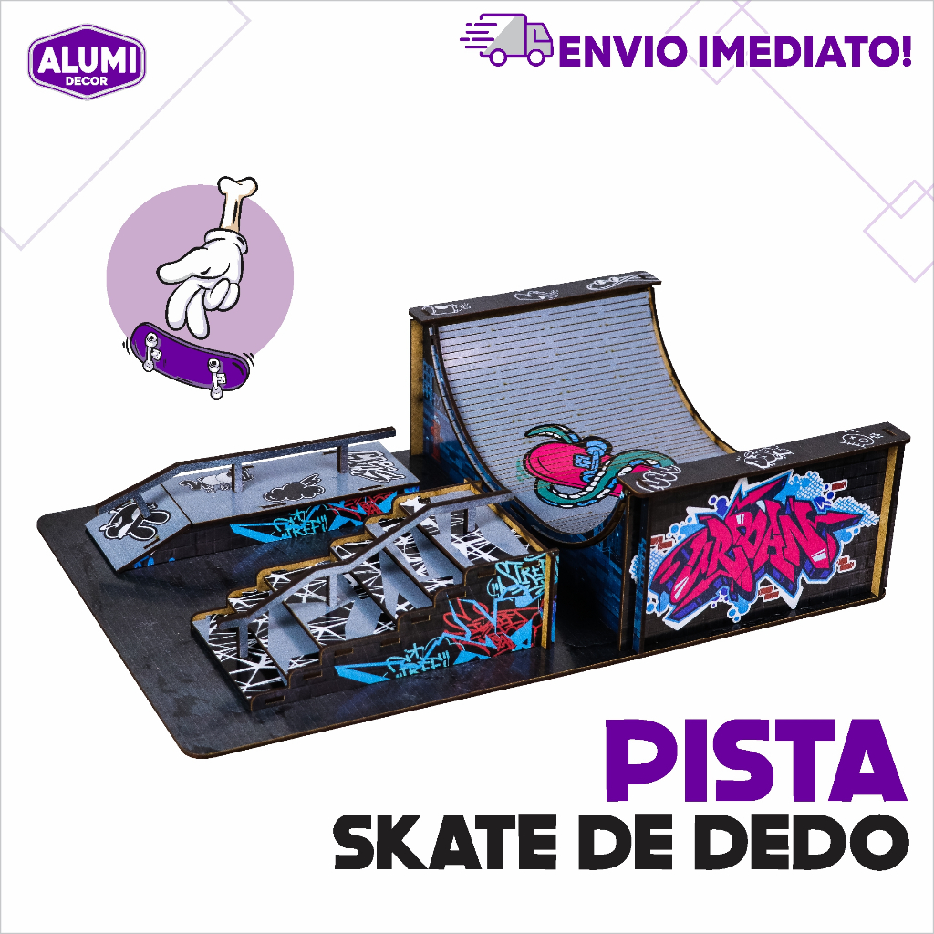 Pista Skate de Dedo para brincar em Mdf 33x6x15cm + Brinde - Loja