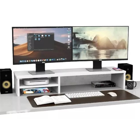 Base Dois Monitores Mesa Dupla Suporte Para Computador Notebook MDF | Shopee Brasil