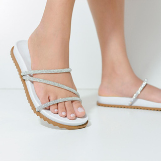 Sandália Papete Feminina Com Brilho Birken Strass Confortável Tendência Verão
