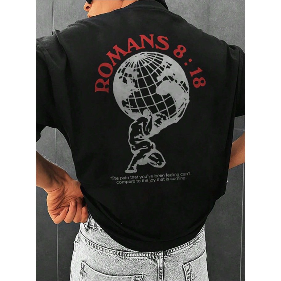 Camiseta T-shirt Romans 8:18 Estampa Grafica Desenho Frente Costas For Is Glory Versiculo Pois é a Gloria Blusa Manga Curta Ombro Caido Long Line Streetwear