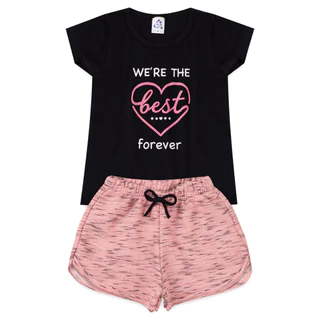 Conjunto Infantil de Verão para Menina Blusa e Shorts 4 ao 14