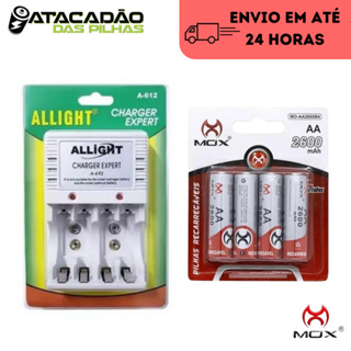 Carregador De Pilha Aa/aaa/9v + 4 Pilhas Aa Rec 2600 Mah Mox