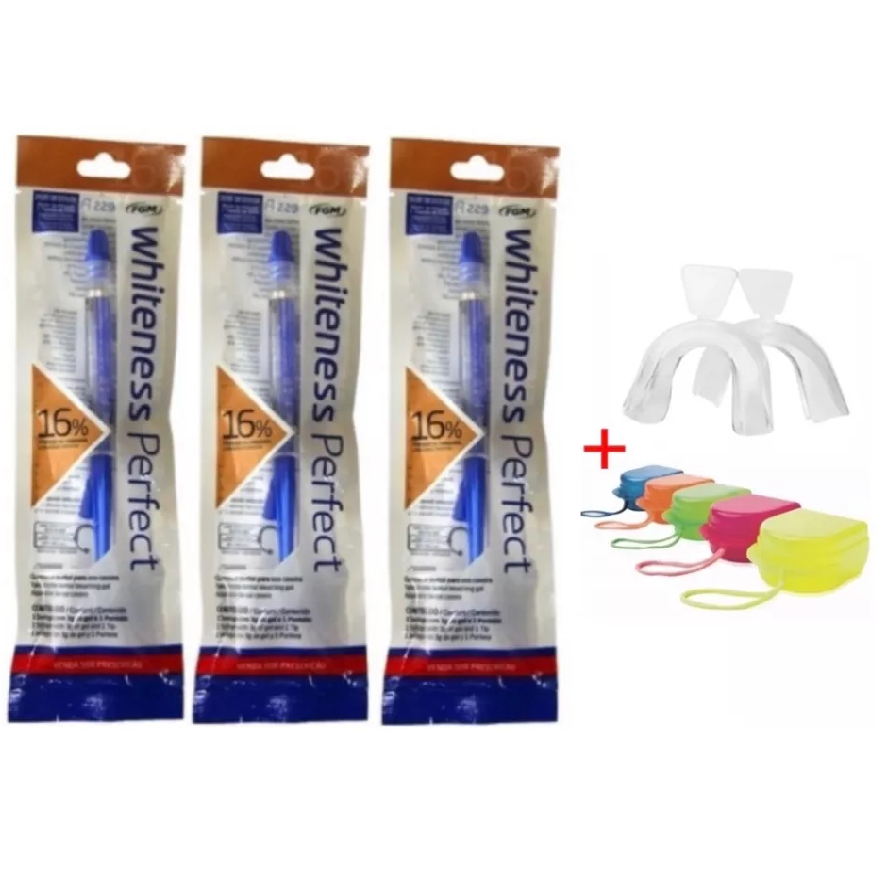Kit Clareamento Caseiro Whitness Perfect 16% Moldeira e Estojo