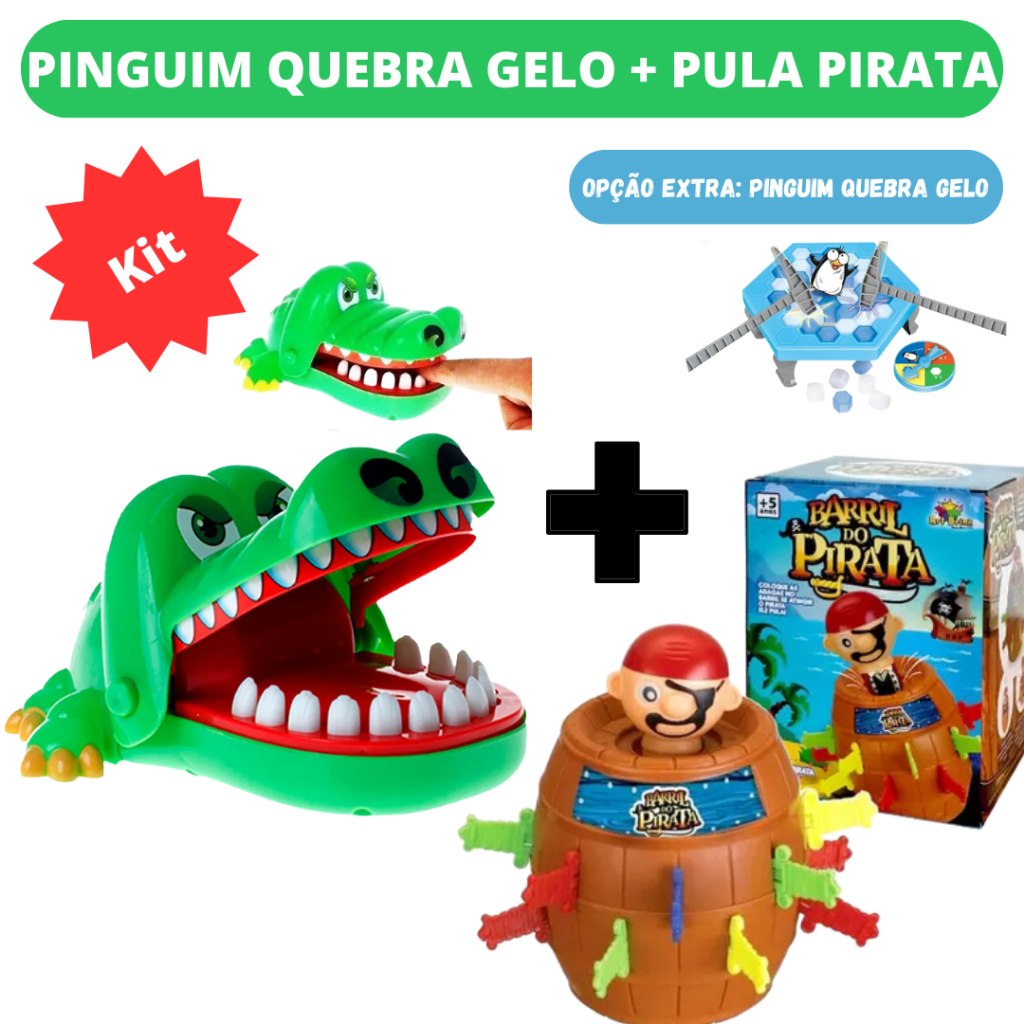Kit Jogo Pinguim Quebra Gelo + Jogo Croc Croc Crocodilo Dentista