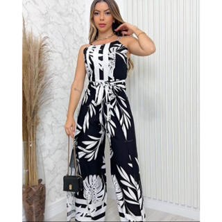 Macacão Feminino Envelope Pantalona com Fendas laterais de amarrar com bojo com forro tendência elegante moda verão