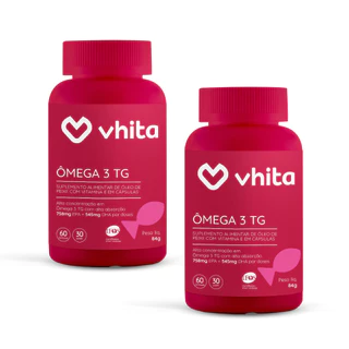 Ômega 3 1000mg TG Importado e rico EPA DHA com selo IFOS e Vitamina E de 60 caps Vhita (2 unidades)