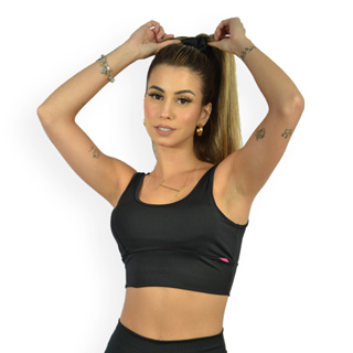 Top Cropped Fitness Feminino Com Bojo Removível Top Cós Largo High