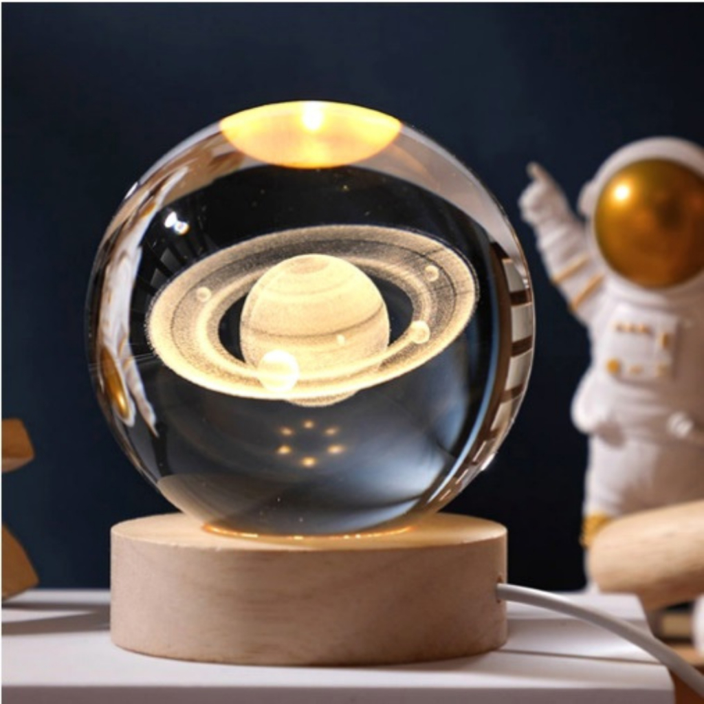Luminária De Mesa Bola De Cristal Led Abajur modelo Planeta Saturno Enfeite mesa estante escritório