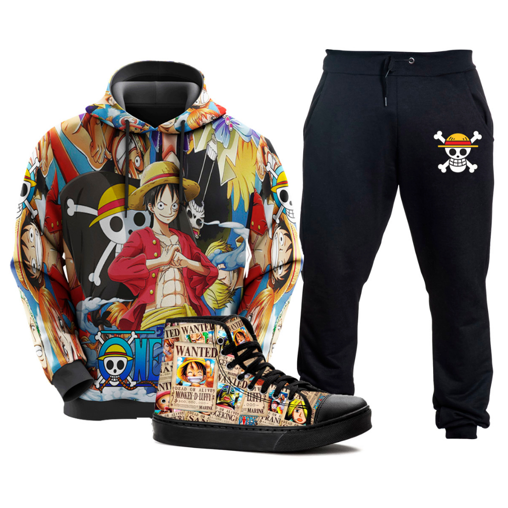 Blusa Moletom Flanelado Adulto e Infantil Monkey d. Luffy One Piece Rosto  Com Capuz e Bolso Canguru - Azul