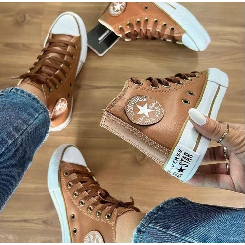 T nis All Star Caramelo Em Couro Feminino Premium KIT Batons De