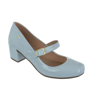 Sapato Social Boneca Verniz Feminino Feminina Salto Médio Baixo Bloco Bico Fino Confortável Confort Branco Branca - Ref. 6484