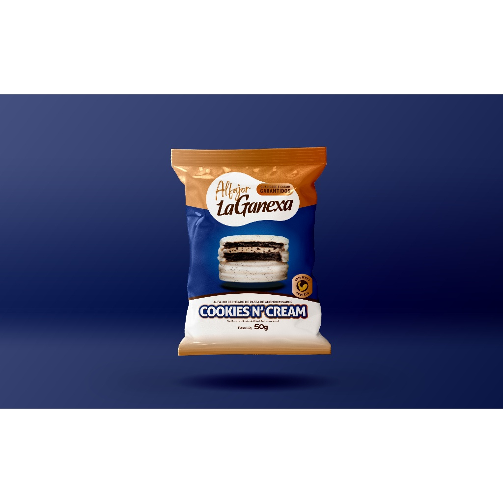 Alfajor La Ganexa La Fajor Fitness Com Whey Protein Cookies Cream Zero Açucar Kit 12 unidades Lançamento