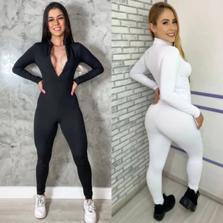 Macacão Feminino Longo Com Ziper Moda Gringa Balada Virginia Blogueira Suplex Gringo Fitnes Academia