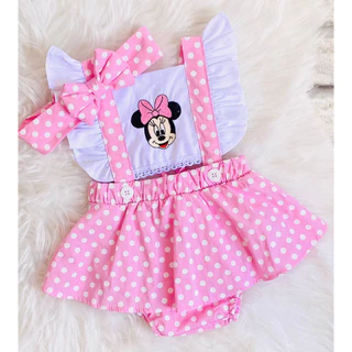 Jardineira Infantil Minnie Rosa Menina Bebe Body Romper Saia