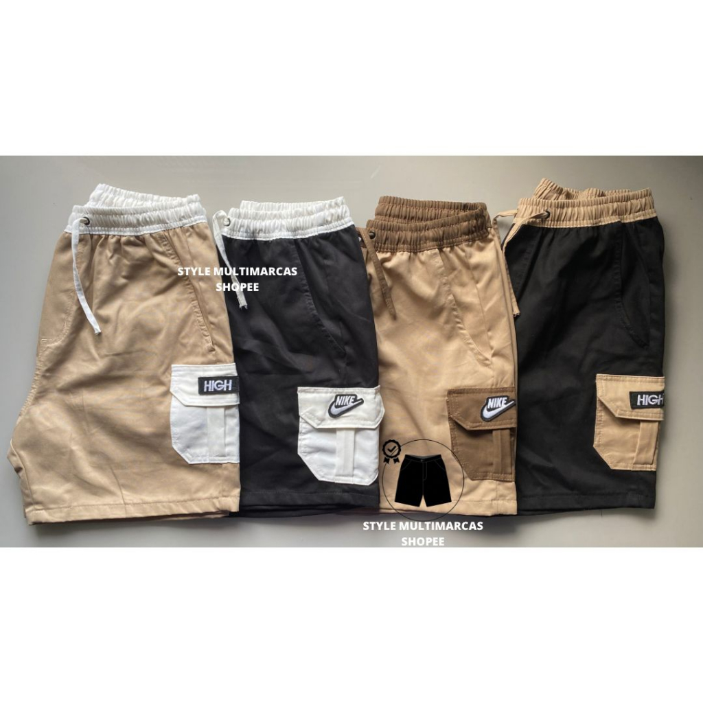 Bermuda Short H Premium Sarja Bicolor Lançamento Preto Moda Carioca Preta varias Cores Bege Cargo Verde