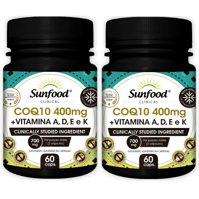Kit 2 Coq10 + vitamina A,D,E e K 700mg 60 Cápsulas Sunfood Original Shopee Brasil