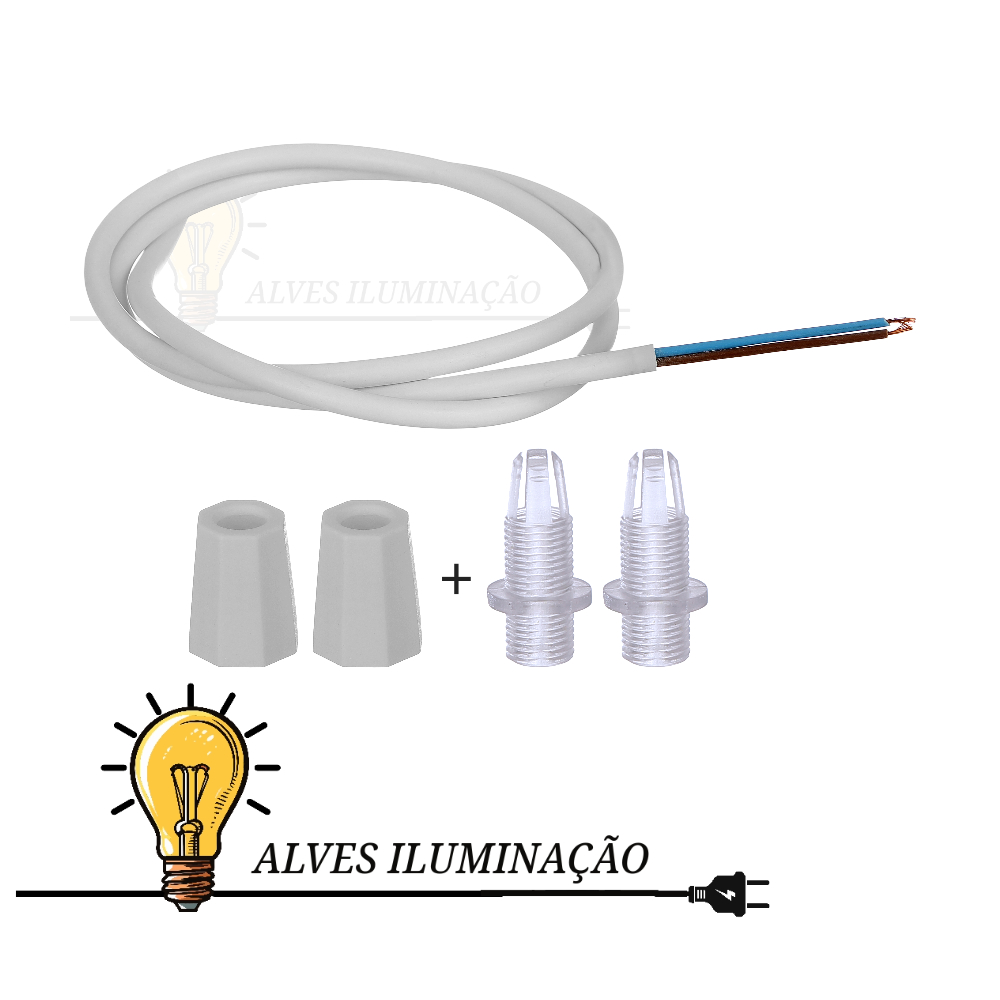 Cabo pp redondo 2 x 0,50 Fio para Pendentes C/ niple prensa cabo e porca Cônica