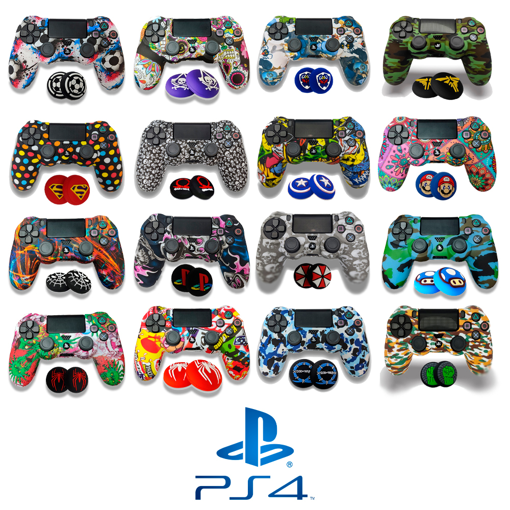 Capa PS4 + PAR DE GRIP de Silicone Especial para Controle Ps4 + PAR DE GRIPS Case Proteção Dualshock Playstation Estampada