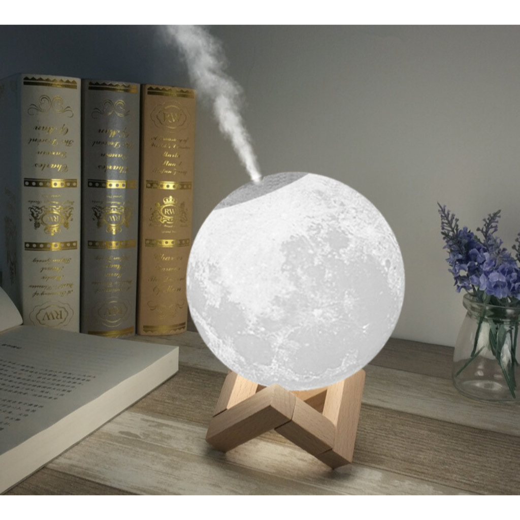 Umidificador De Ar Com Lampada Led Luminária Lua Difusor Ambiente Ultrassônico Aromatico 880ML USB