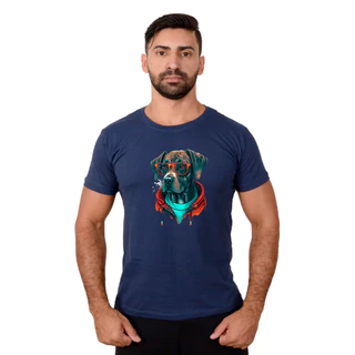 Camiseta Masculina Estampada De Cachorro Com Óculos Rápida A Entrega