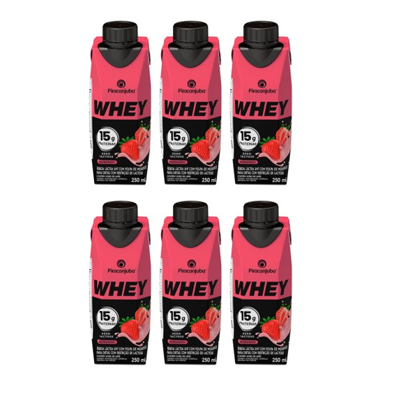 Kit C/6 Whey Sabor Morango Zero Lactose 15g De Proteina Piracanjuba 250ml