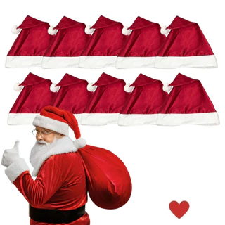 Kit 10 Toucas Gorros de Natal 38x28cm Cetim Vermelho Natalino Adulto Unissex p/ Papai Noel Carnaval Festa a Fantasia