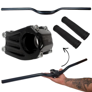 Kit Guidão E Mesinha Para Bike 700mm 31.8mm Com Manopla Guidom De Bicicleta Guidon Aro 26 Aro 29 Aro 700 Par Punho Descanso Apoio Luvas Suporte De Guidão Ahead Set 31.8mm Preto 45mm Aço