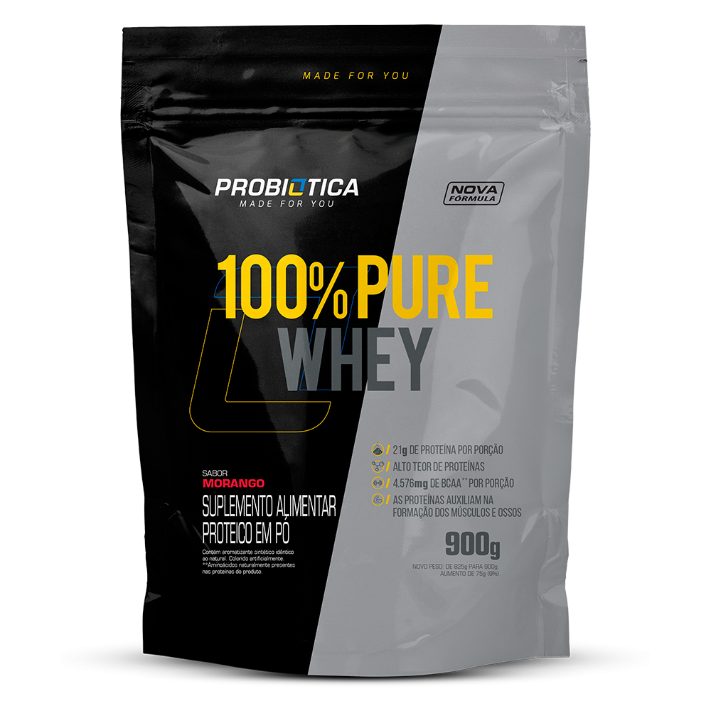 100% Pure Whey Refil 900g Probiótica – Proteína Concentrada Do Soro Do Leite