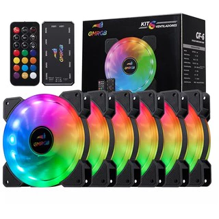 GMRGB Kit 6 120mm RGB ventilador ventilador 6pin Kit de caixa de computador PC gamer Resfriador de ventilador 12cm Ajuste de velocidade 12V 5V DC ARGB Ventiladores ventoinha support Aura Sync 38CFM GF-6(Controladora + 6 Fans)